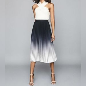 ALLI K Stripe Ombre Pleated Cutout Back Midi Dress